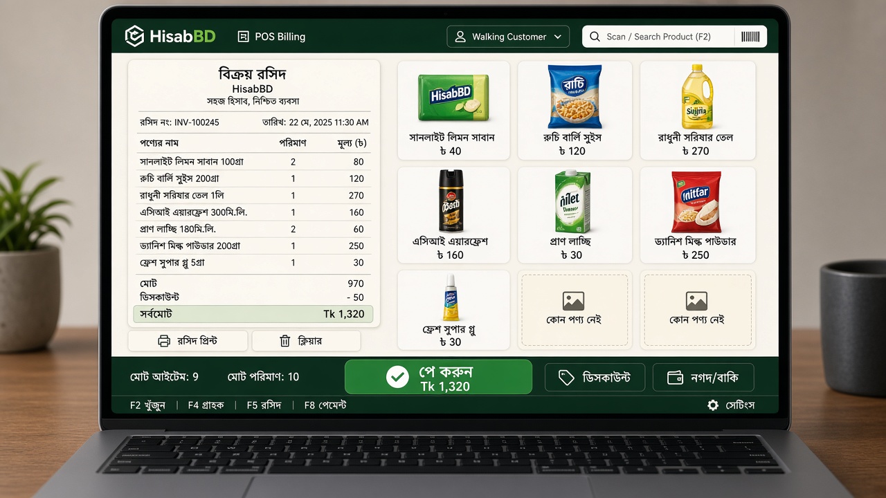 Hisab BD POS billing screen